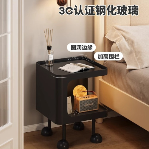 奶油風床頭櫃小型帶燈家用鐵藝臥室置物架2025款設計感床頭小邊幾 奶油風床頭櫃小型帶燈家用鐵藝臥室置物架2025款設計感床頭小邊幾
