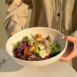 ins風墨點盤子陶瓷潑墨碗大號深盤水果沙拉家用咖喱飯泡麵碗湯盤