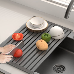 瀝水架304不鏽鋼廚房水槽置物架洗碗池碗碟收納籃折曡卷簾瀝水墊