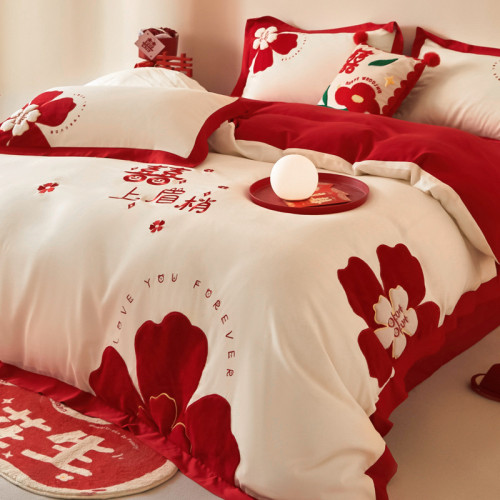 結婚喜慶四件套婚慶大紅色刺綉被套床單床笠新婚婚嫁婚禮床上用品 結婚喜慶四件套婚慶大紅色刺綉被套床單床笠新婚婚嫁婚禮床上用品