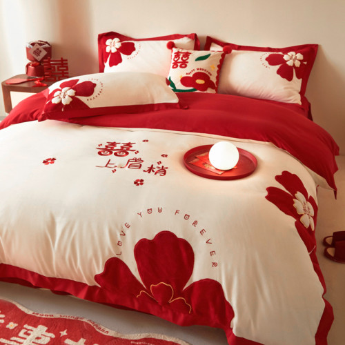 結婚喜慶四件套婚慶大紅色刺綉被套床單床笠新婚婚嫁婚禮床上用品 結婚喜慶四件套婚慶大紅色刺綉被套床單床笠新婚婚嫁婚禮床上用品
