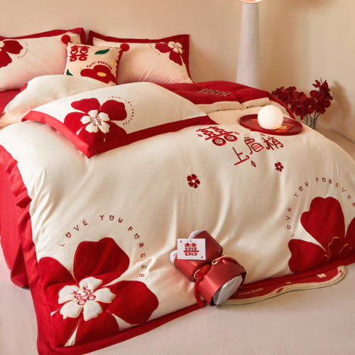 結婚喜慶四件套婚慶大紅色刺綉被套床單床笠新婚婚嫁婚禮床上用品 結婚喜慶四件套婚慶大紅色刺綉被套床單床笠新婚婚嫁婚禮床上用品