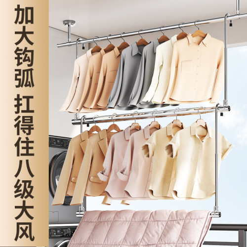 不鏽鋼伸縮晾衣桿室內陽台曬衣服曬被子曬被桿懸掛式可收納晾升降 不鏽鋼伸縮晾衣桿室內陽台曬衣服曬被子曬被桿懸掛式可收納晾升降