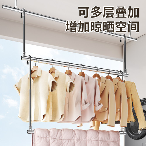 不鏽鋼伸縮晾衣桿室內陽台曬衣服曬被子曬被桿懸掛式可收納晾升降 不鏽鋼伸縮晾衣桿室內陽台曬衣服曬被子曬被桿懸掛式可收納晾升降