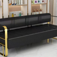 網紅理髮店沙發等候椅髮廊美髮美甲店休息區輕奢不鏽鋼長條沙發椅