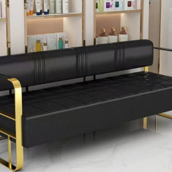 網紅理髮店沙發等候椅髮廊美髮美甲店休息區輕奢不鏽鋼長條沙發椅