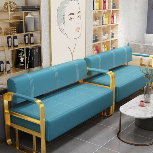 網紅理髮店沙發等候椅髮廊美髮美甲店休息區輕奢不鏽鋼長條沙發椅 網紅理髮店沙發等候椅髮廊美髮美甲店休息區輕奢不鏽鋼長條沙發椅