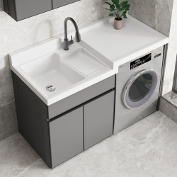 太空鋁陽台洗衣機櫃組合滾筒洗衣池台面帶搓板一體洗衣機櫃