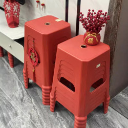 紅色塑膠凳子北歐經濟型餐桌凳結實耐用吃飯凳客廳防滑成人高凳子