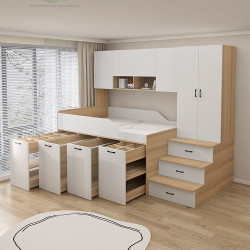 兒童半高床小戶型上床下衣櫃小臥室書桌一體組合多功能高箱儲物床