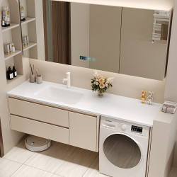 洗衣機洗手盆一體櫃巖板熱彎陶瓷無縫一體盆浴室櫃洗漱台組