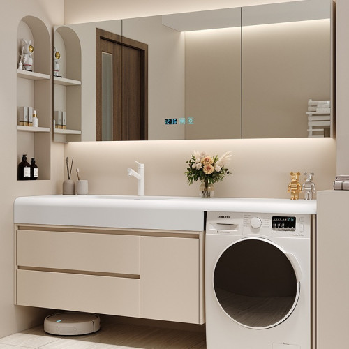 洗衣機洗手盆一體櫃巖板熱彎陶瓷無縫一體盆浴室櫃洗漱台組 洗衣機洗手盆一體櫃巖板熱彎陶瓷無縫一體盆浴室櫃洗漱台組