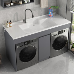 陽台洗衣機一體櫃組合雙洗衣機烘乾機置物格蜂窩鋁機上盆帶搓衣板