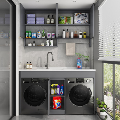 陽台洗衣機一體櫃組合雙洗衣機烘乾機置物格蜂窩鋁機上盆帶搓衣板 陽台洗衣機一體櫃組合雙洗衣機烘乾機置物格蜂窩鋁機上盆帶搓衣板