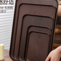 創意仿木紋托盤長方形家用水杯茶杯收納茶盤塑膠商用蛋糕甜品餐盤
