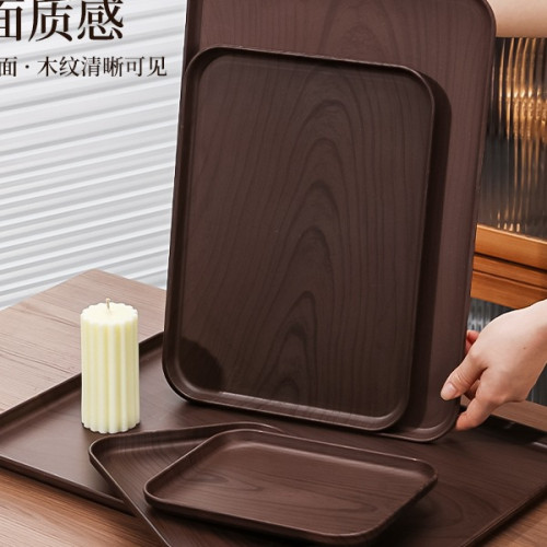 創意仿木紋托盤長方形家用水杯茶杯收納茶盤塑膠商用蛋糕甜品餐盤 創意仿木紋托盤長方形家用水杯茶杯收納茶盤塑膠商用蛋糕甜品餐盤