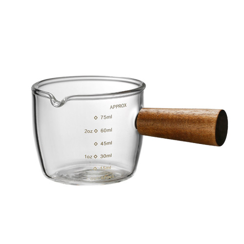 日式ins玻璃木柄帶刻度小奶盅 濃縮拿鐵意式咖啡小量杯小奶壺奶罐 日式ins玻璃木柄帶刻度小奶盅 濃縮拿鐵意式咖啡小量杯小奶壺奶罐