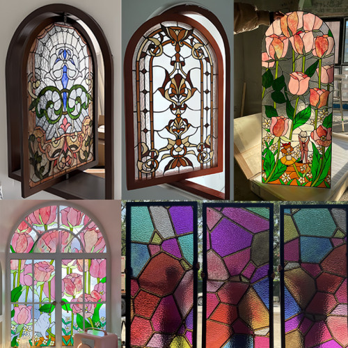 彩色拱形窗彩繪玻璃蒂凡尼旋轉圓形復古教堂藝術壓花窗網紅小軒窗 彩色拱形窗彩繪玻璃蒂凡尼旋轉圓形復古教堂藝術壓花窗網紅小軒窗