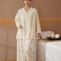 艾灸服純棉前後開釦汗蒸服桑拿中醫理療拔罐針灸推拿客人服美容院