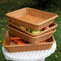 仿藤編水果籃麵包筐超市果蔬陳列展示籃零食筐廚房收納籃絹花