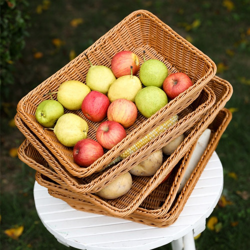 仿藤編水果籃麵包筐超市果蔬陳列展示籃零食筐廚房收納籃絹花 仿藤編水果籃麵包筐超市果蔬陳列展示籃零食筐廚房收納籃絹花