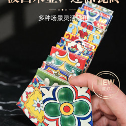 地中海自粘塗層裝飾磁磚馬賽克裝飾廚房腰線5X5瓷片復古摩洛哥