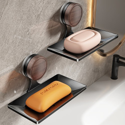 胡桃木紋吸盤肥皂盒壁掛式免打孔酒店浴室衛生間香皂碟瀝水置物架