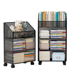 鐵藝書架收納盒辦公室立書架學生教室收納桌下可移動矮置物落地