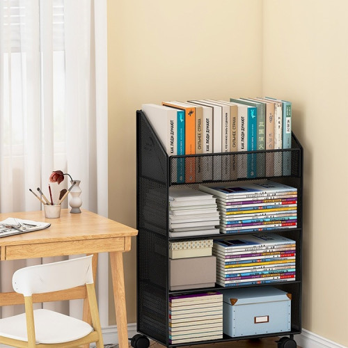 鐵藝書架收納盒辦公室立書架學生教室收納桌下可移動矮置物落地 鐵藝書架收納盒辦公室立書架學生教室收納桌下可移動矮置物落地