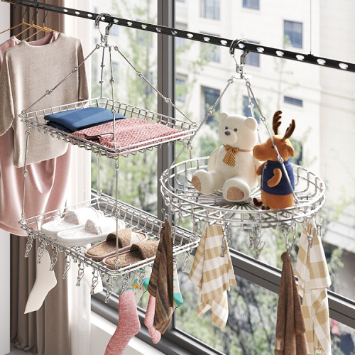 曬襪不鏽鋼陽台平鋪網兜晾衣籃多夾子內衣掛鉤防風嬰兒多功能