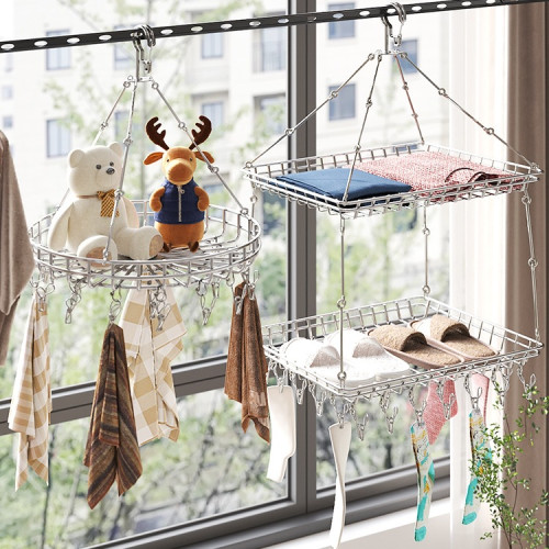 曬襪不鏽鋼陽台平鋪網兜晾衣籃多夾子內衣掛鉤防風嬰兒多功能