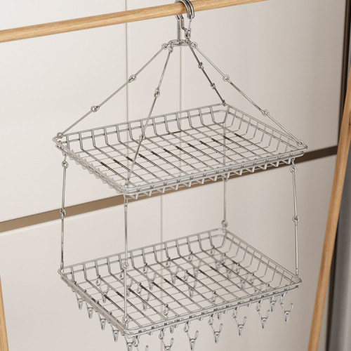 曬襪不鏽鋼陽台平鋪網兜晾衣籃多夾子內衣掛鉤防風嬰兒多功能