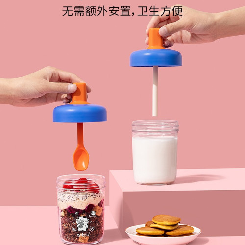 隔夜燕麥杯可攜式外帶豆漿早餐酸奶杯帶蓋勺奶昔麥片沖泡牛奶杯 隔夜燕麥杯可攜式外帶豆漿早餐酸奶杯帶蓋勺奶昔麥片沖泡牛奶杯