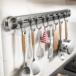 吸盤廚房掛鉤廚房置物架免打孔掛桿鍋鏟勺子一排掛架壁掛式收納架