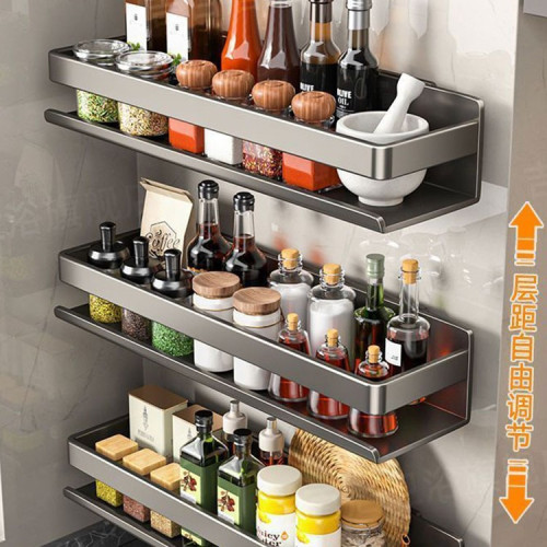 廚房置物架調味料品罐收納架子牆上免打孔壁掛式調料架放置移動無 廚房置物架調味料品罐收納架子牆上免打孔壁掛式調料架放置移動無