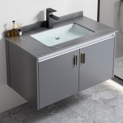 太空鋁浴室櫃組合衛生間掛牆式陶瓷一體洗手臉盆小戶型迷你漱台池