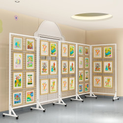 折曡網格展示架幼兒園作品展示架畫展畫室移動戶外美術展覽架鐵藝