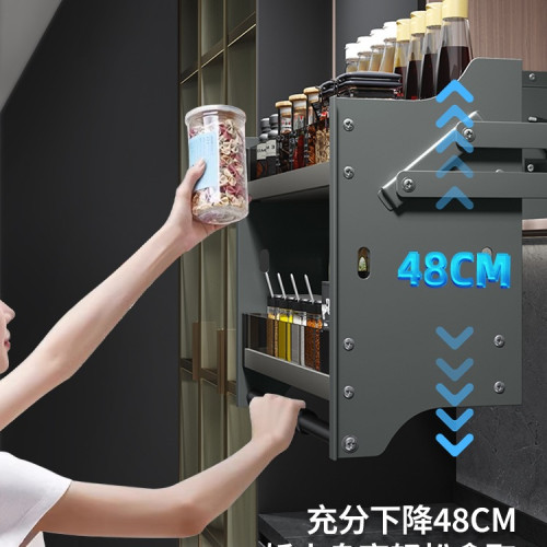 吊櫃升降拉籃廚房櫥櫃下拉緩沖阻尼開門式置物架調味料拉籃 吊櫃升降拉籃廚房櫥櫃下拉緩沖阻尼開門式置物架調味料拉籃