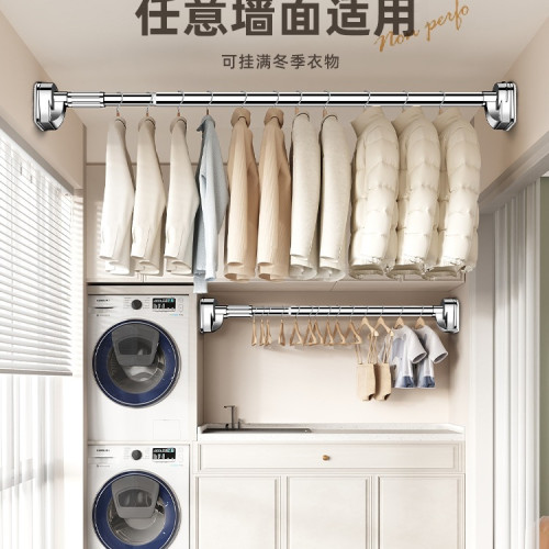 免打孔伸縮桿陽台窗簾撐桿不鏽鋼管子晾衣桿防風固定單個裝晾衣架 免打孔伸縮桿陽台窗簾撐桿不鏽鋼管子晾衣桿防風固定單個裝晾衣架