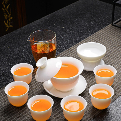 懸停羊脂玉茶具陶瓷過濾蓋碗茶杯茶壺禮盒白瓷家用金邊德化瓷 懸停羊脂玉茶具陶瓷過濾蓋碗茶杯茶壺禮盒白瓷家用金邊德化瓷