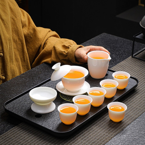 懸停羊脂玉茶具陶瓷過濾蓋碗茶杯茶壺禮盒白瓷家用金邊德化瓷 懸停羊脂玉茶具陶瓷過濾蓋碗茶杯茶壺禮盒白瓷家用金邊德化瓷