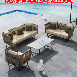 戶外沙發組合室外雙人酒店休閒陽光房庭院陽台防水民宿藤編沙發椅