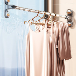 吸盤晾衣架伸縮晾衣桿家用窗戶免打孔曬被子陽台空間利用晾衣