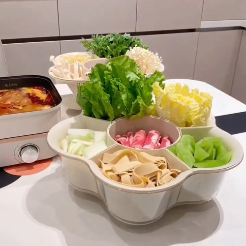 火鍋配菜盤家用備菜盤雙層瀝水蔬菜籃分格拼盤廚房多功能置物架無 火鍋配菜盤家用備菜盤雙層瀝水蔬菜籃分格拼盤廚房多功能置物架無