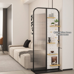 可移動免打孔洞洞板玻璃隔斷奶油風入戶正對門遮擋置物架收納屏風