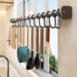 廚房掛鉤桿多功能置物架壁掛鍋鏟勺子排鉤收納鍋蓋掛鉤架櫥櫃掛鉤