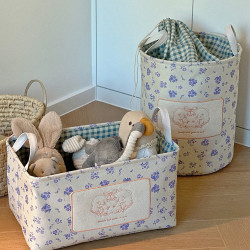 布藝刺綉收納箱車用零食雜物收納筐衣服束口防塵髒衣桶陽台髒衣桶