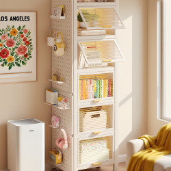 窄縫書櫃落地防塵儲物櫃鋼製帶門兒童收納櫃置物架小書架學生客廳