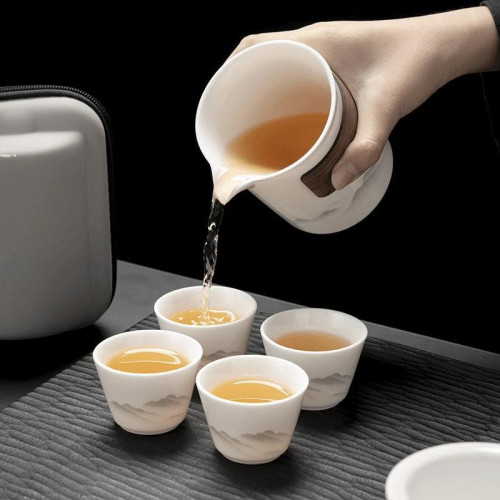 可攜式旅行茶具套裝羊脂玉白瓷快客杯戶外陶瓷功夫泡茶壺茶杯 可攜式旅行茶具套裝羊脂玉白瓷快客杯戶外陶瓷功夫泡茶壺茶杯