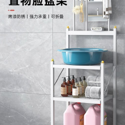 洗臉盆架子落地家用洗臉架農村老式多層置物盆架免折曡臉盆架